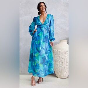 Elegant Blue and Green Maxi Dress